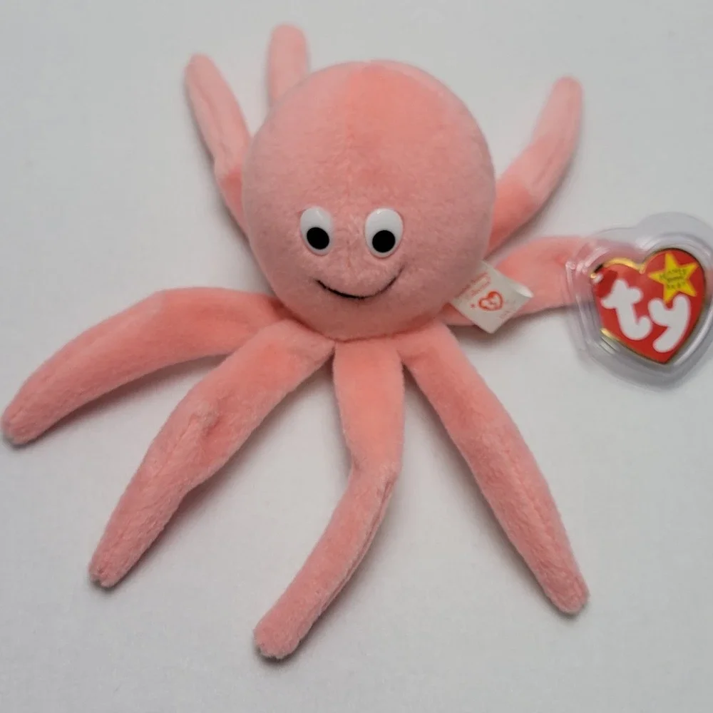RARE Retired Ty Beanie Baby PINK INKY the Octopus 4th Gen Tag P.V.C. PELLETS Err